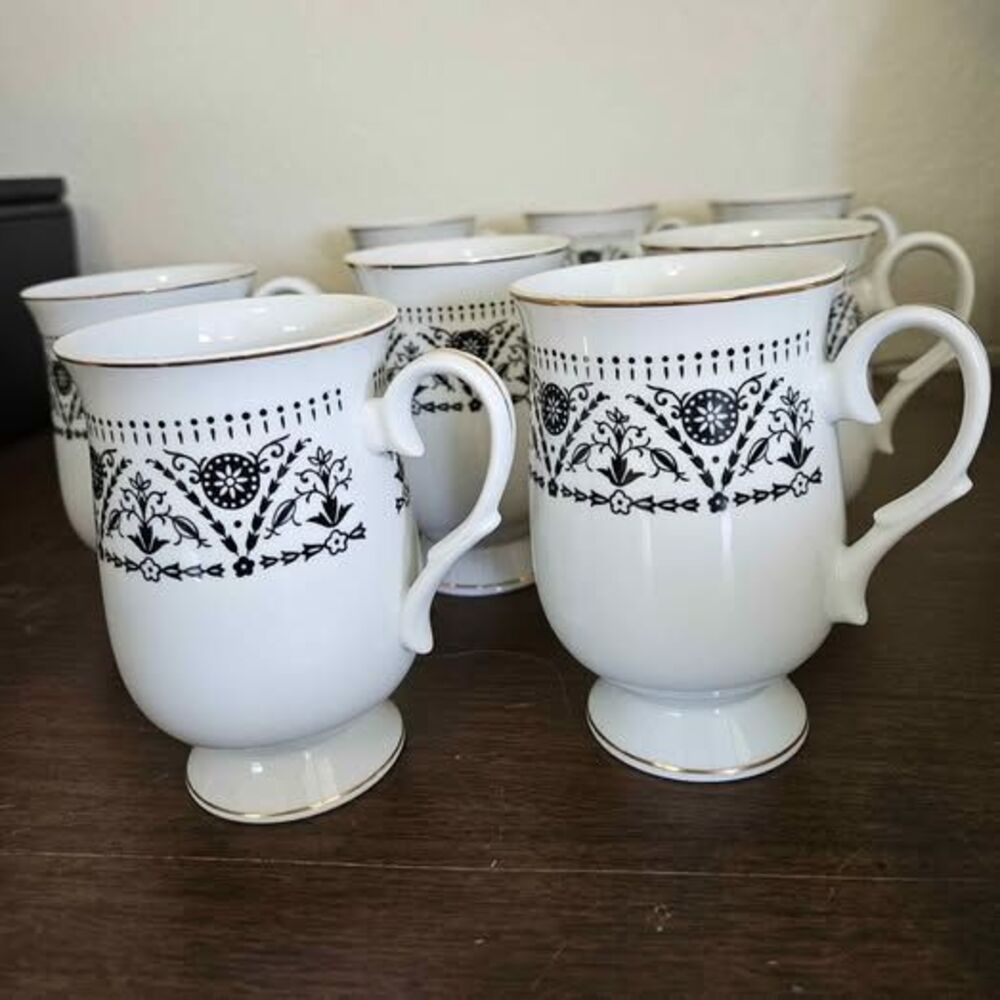 Set of 8 Japan Vintage 1970 Sheffield Versailles Fine China Footed Mugs